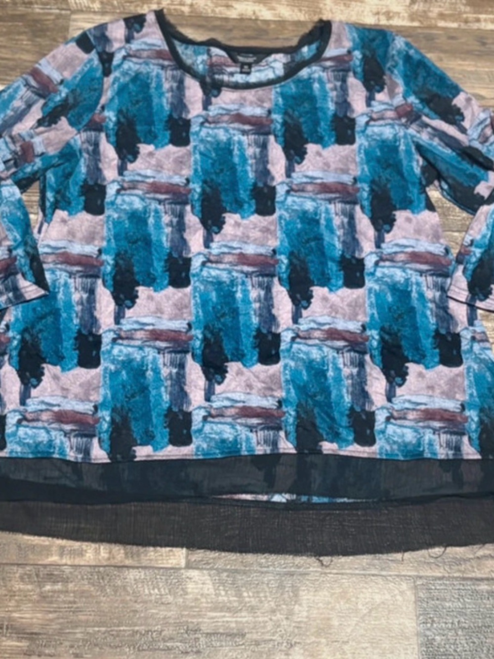Simply Vera Vera Wang Teal and Purple Abstract Print Long Sleeve Top